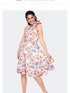 Voodoo Vixen Multicolor Fan-Print High Neck Midi Dress